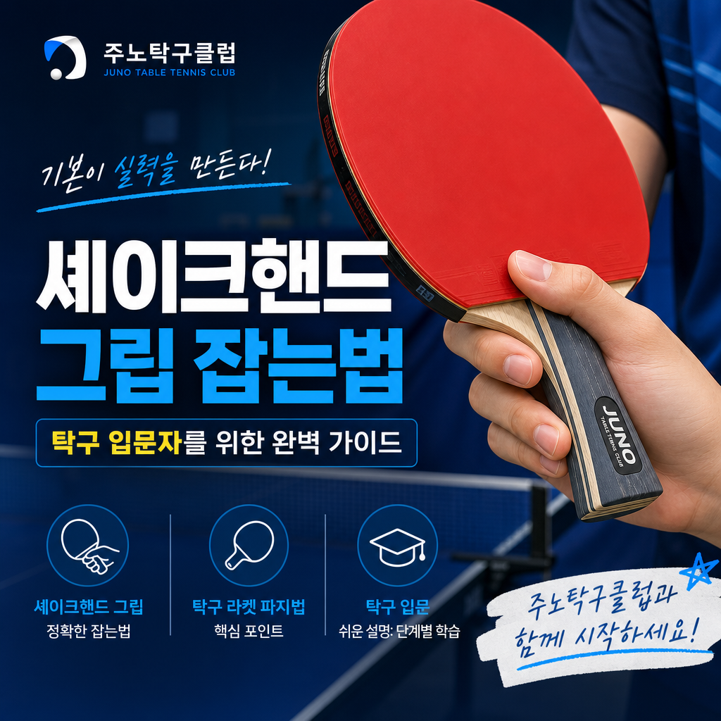 Close-up of a hand holding a ping pong paddle using the shakehand grip technique.