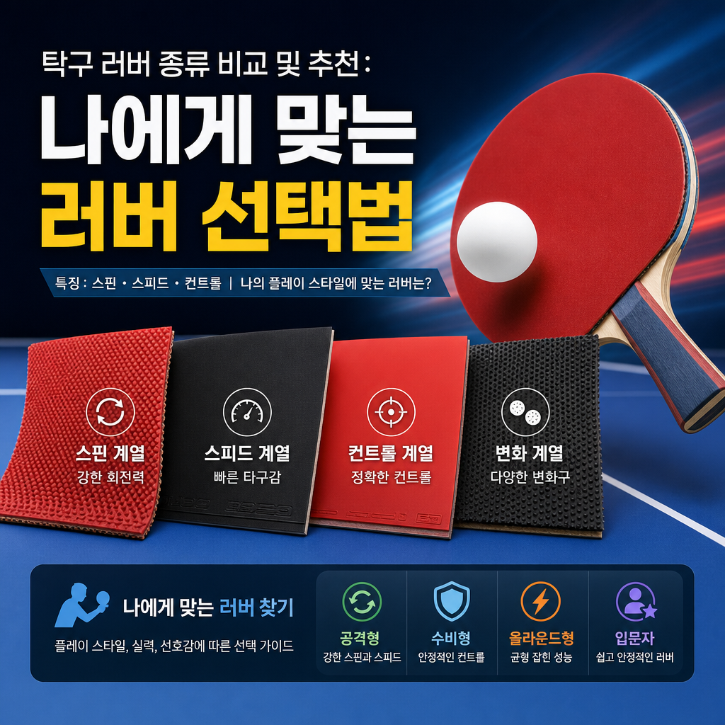 Illustration of table tennis rubbers with features and tips for choosing the right one.