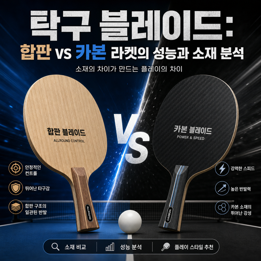 A comparison of performance and materials between plywood and carbon table tennis blades.